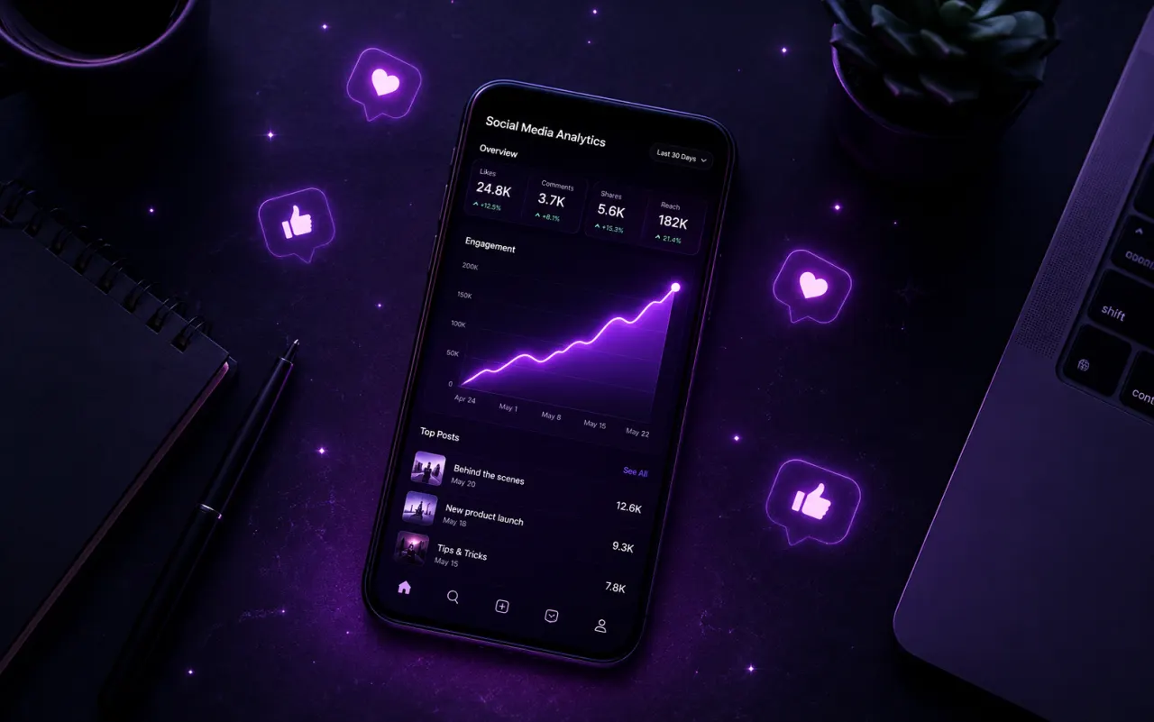 Social media growth — analytics rising on a phone screen